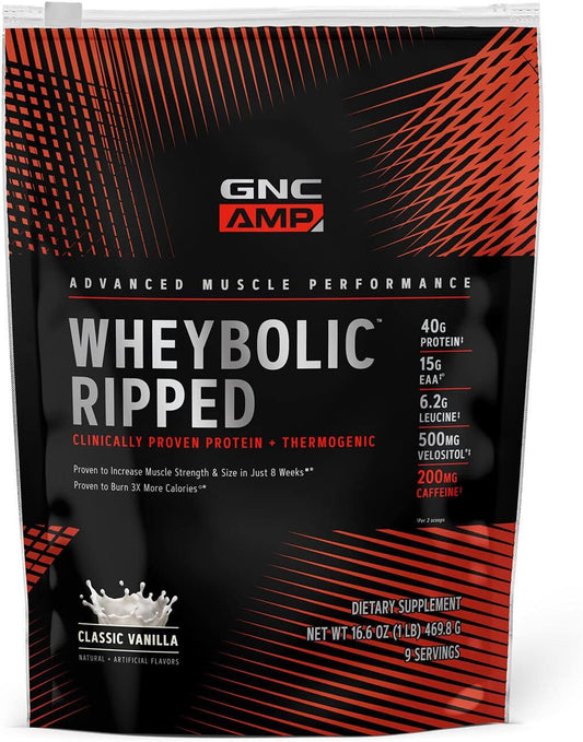 GNC AMP Wheybolic Ripped Whey Protein Isolate Powder with BCAA for Muscle Building and Workout Support - Classic Vanilla Flavor - 9 Servings