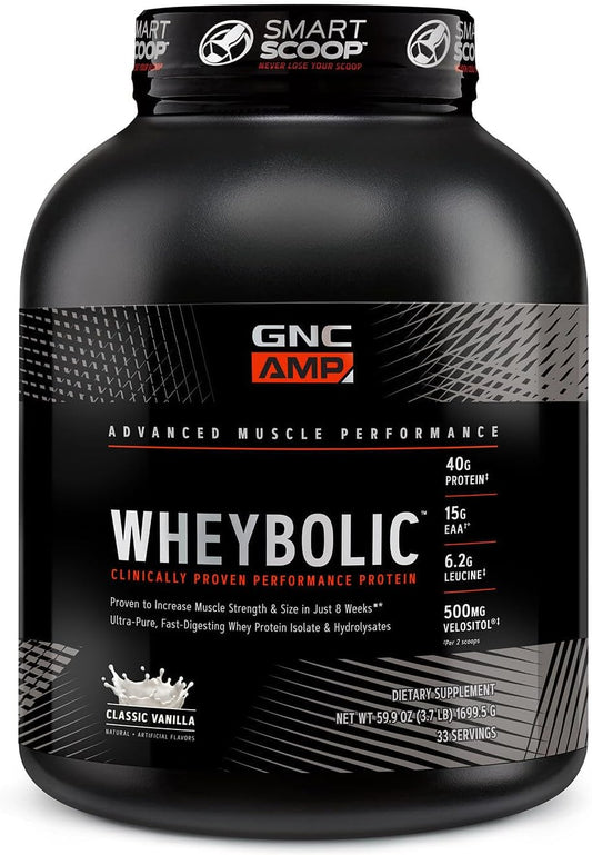 GNC AMP Wheybolic Whey Protein Isolate Powder - Muscle Building & Workout Support - Classic Vanilla Flavor - 25 Servings