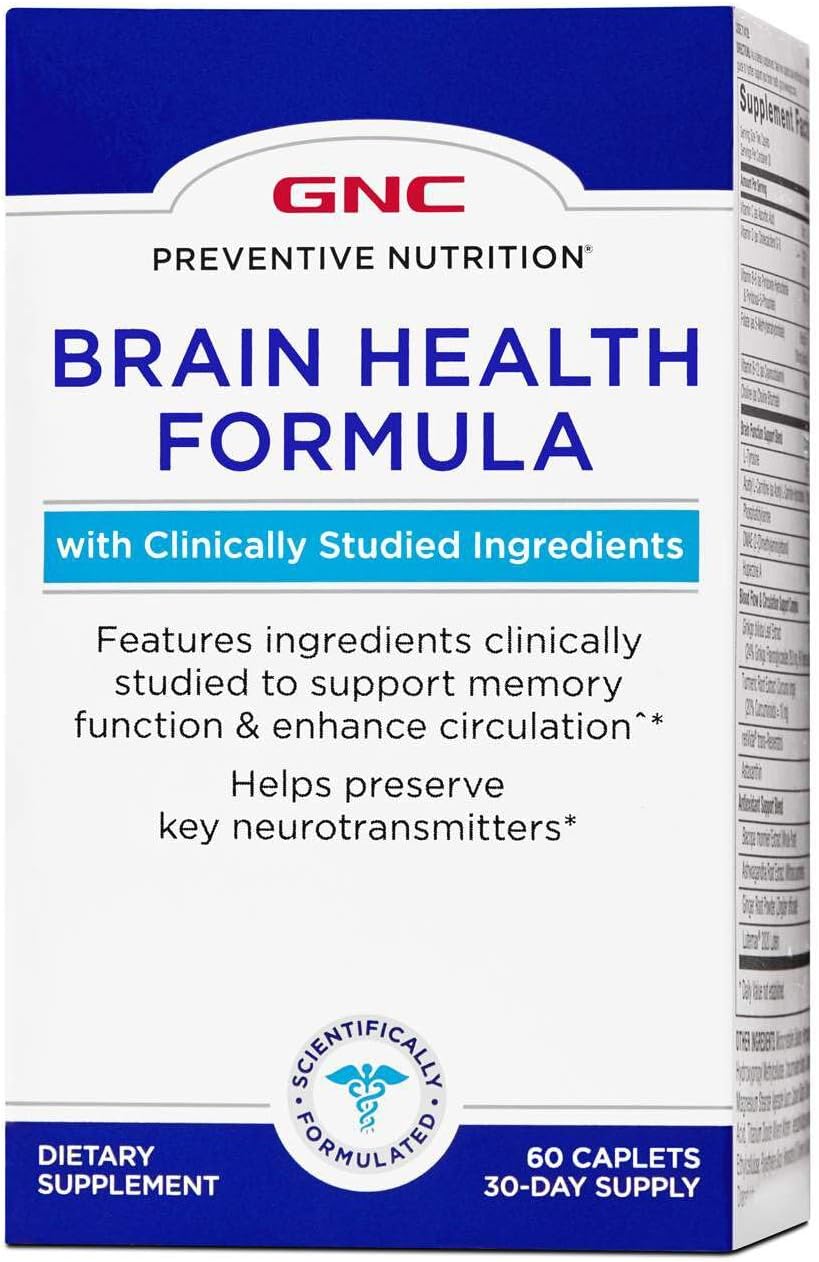 GNC Brain Health Formula Caplets - Supports Memory and Circulation - 60 Count