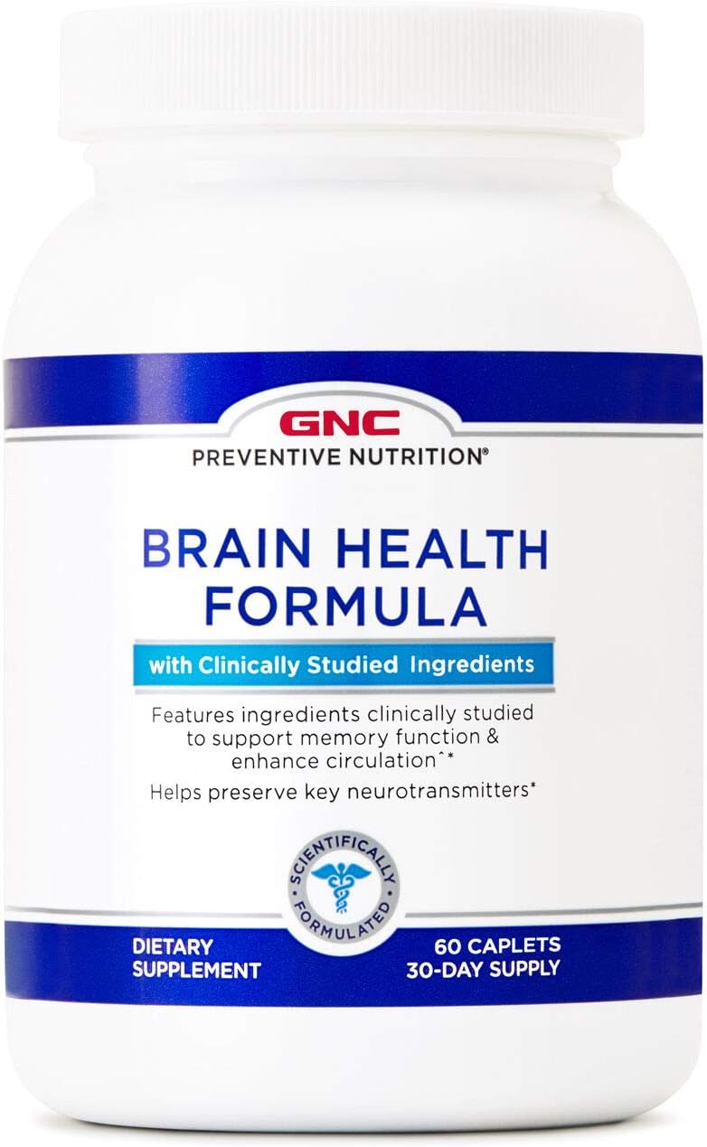 GNC Brain Health Formula Caplets - Supports Memory and Circulation - 60 Count