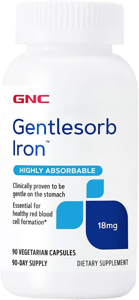 GNC Gentlesorb Iron Supplement 18mg - Promotes Red Blood Cell Formation - 90 Servings
