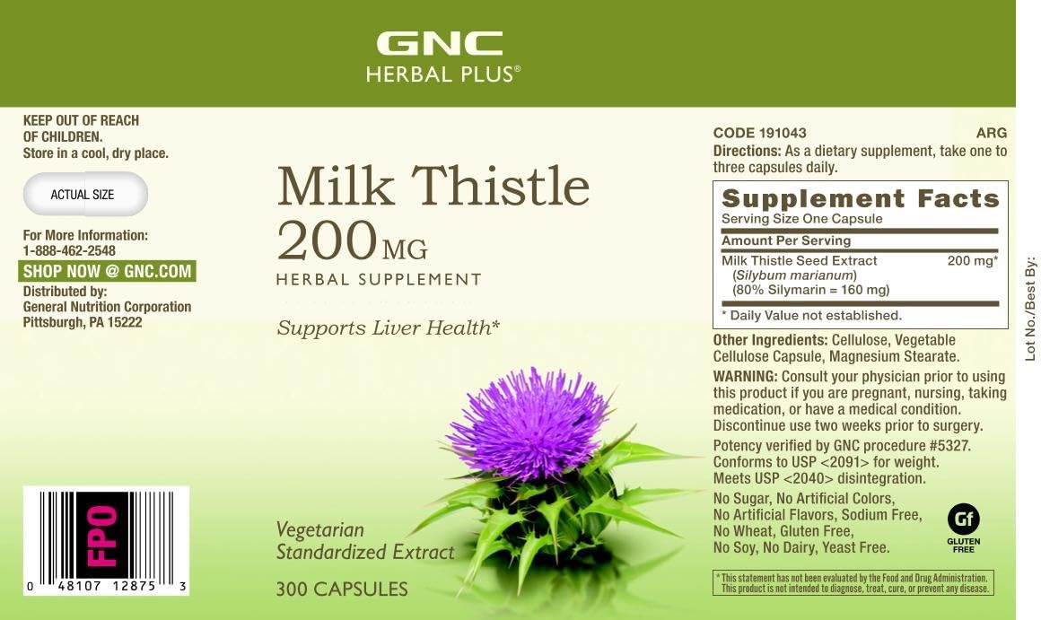 GNC Herbal Plus Milk Thistle 200mg Capsules | Promotes Liver Health | 300 Count