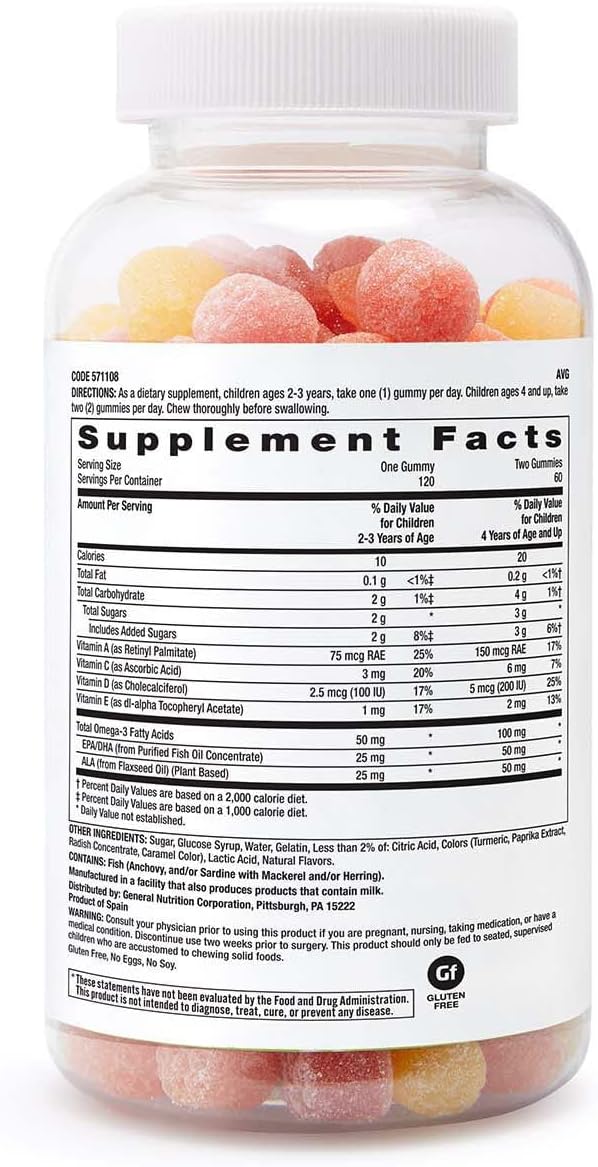 GNC Kids Gummy DHA Supplement for Ages 2-12 - 120 Gummies (60 Servings)