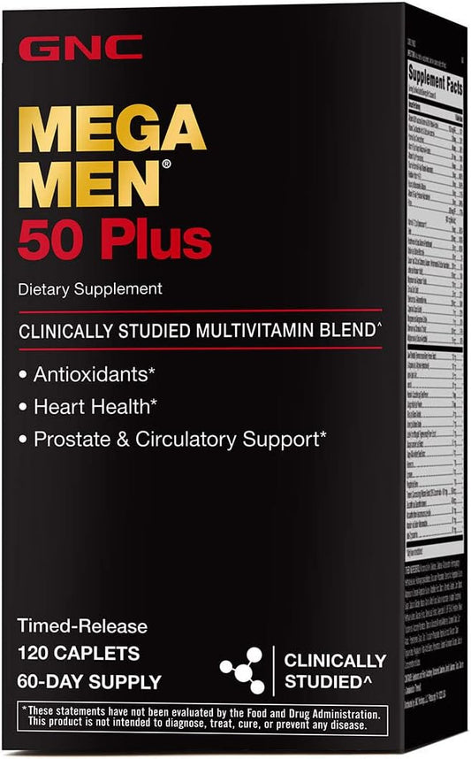 GNC Mega Men 50 Plus Multivitamin with Antioxidants for Heart, Prostate, and Circulatory Health - 120 Count