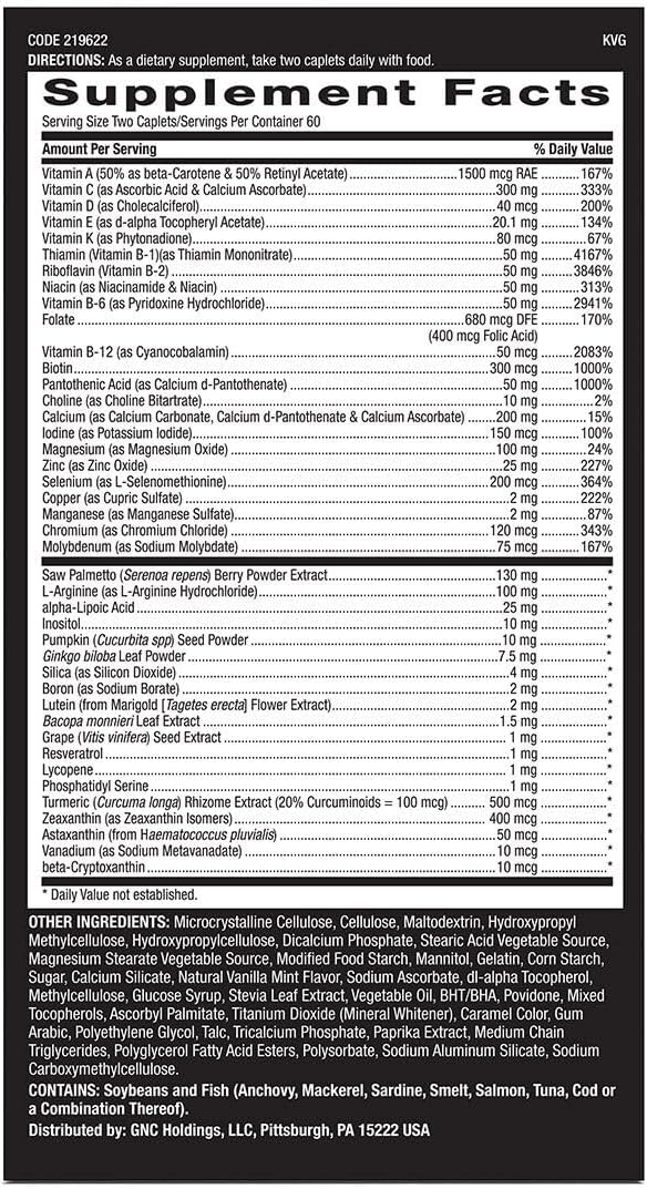 GNC Mega Men 50 Plus Multivitamin with Antioxidants for Heart, Prostate, and Circulatory Health - 120 Count