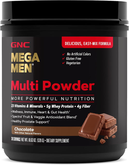 GNC Mega Men Chocolate Multi Powder Supplement for Daily Nutrition Boost
