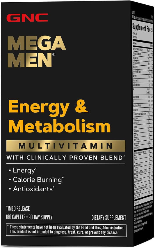 GNC Mega Men Energy & Metabolism Multivitamin - 180 Count for Boosted Energy, Metabolism, Antioxidants, and Calorie Burn