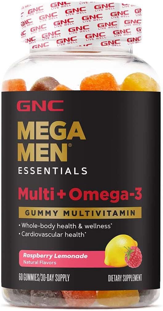 GNC Mega Men Essentials Multi Plus with Omega 3 Gummy - 60 Count Bottle