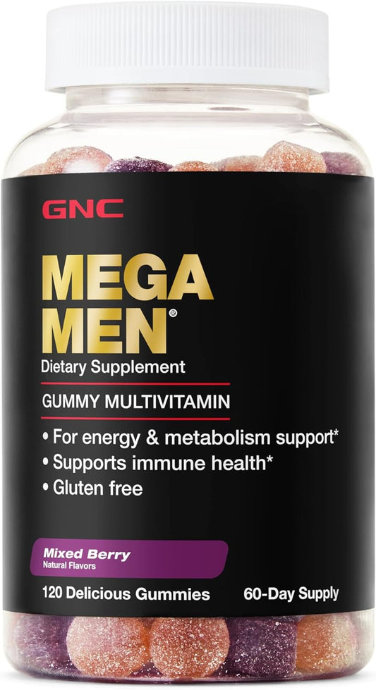 GNC Mega Men Gummy Multivitamin Mixed Berry 120 Gummies | Energy, Metabolism, Immune Support | Gluten-Free