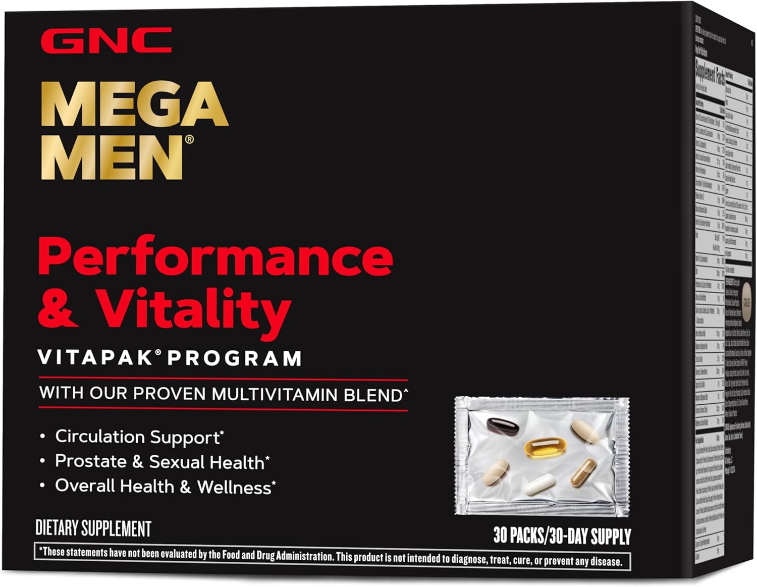 GNC Mega Men Performance & Vitality Vitapak 30 Count for Enhanced Health and Wellness