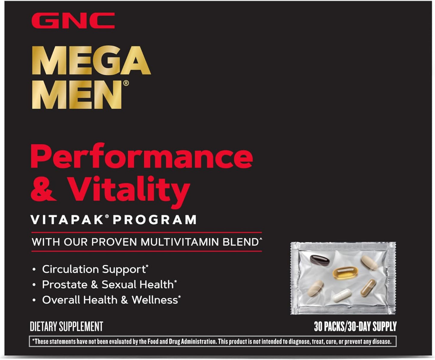 GNC Mega Men Performance & Vitality Vitapak 30 Count for Enhanced Health and Wellness