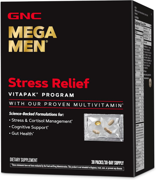 GNC Mega Men Stress Relief Vitapak - 30 Count for Stress & Cortisol Management
