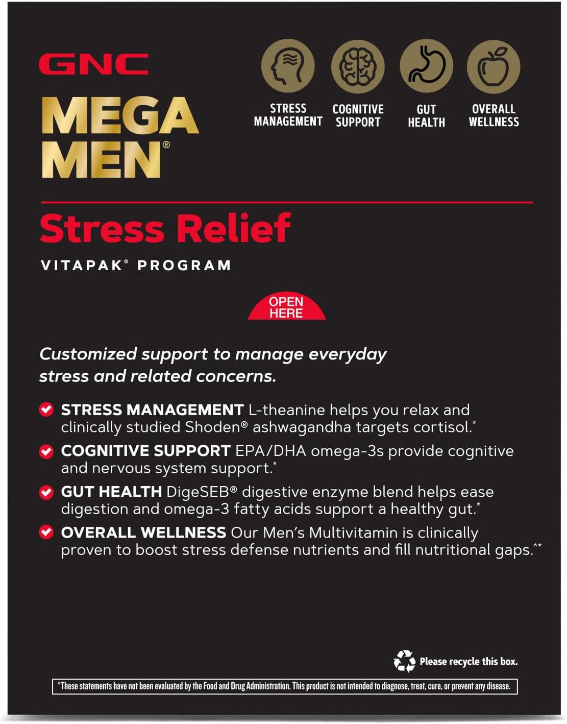 GNC Mega Men Stress Relief Vitapak - 30 Count for Stress & Cortisol Management