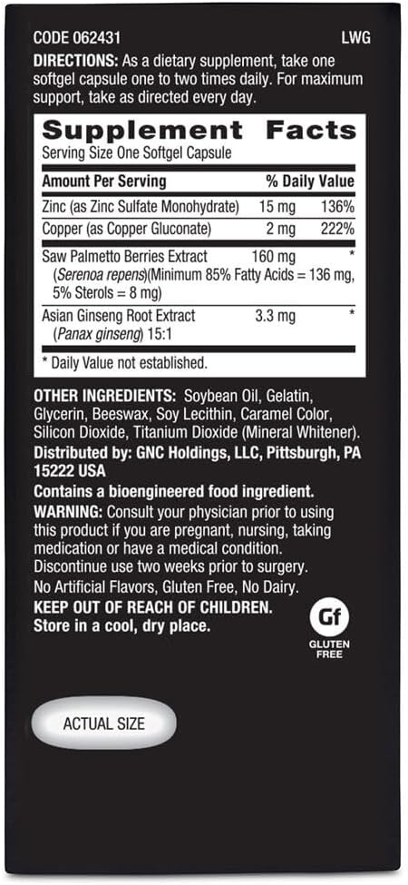 GNC Men's Ultra Saw Palmetto Formula Softgels - 120 Count for Prostate Health