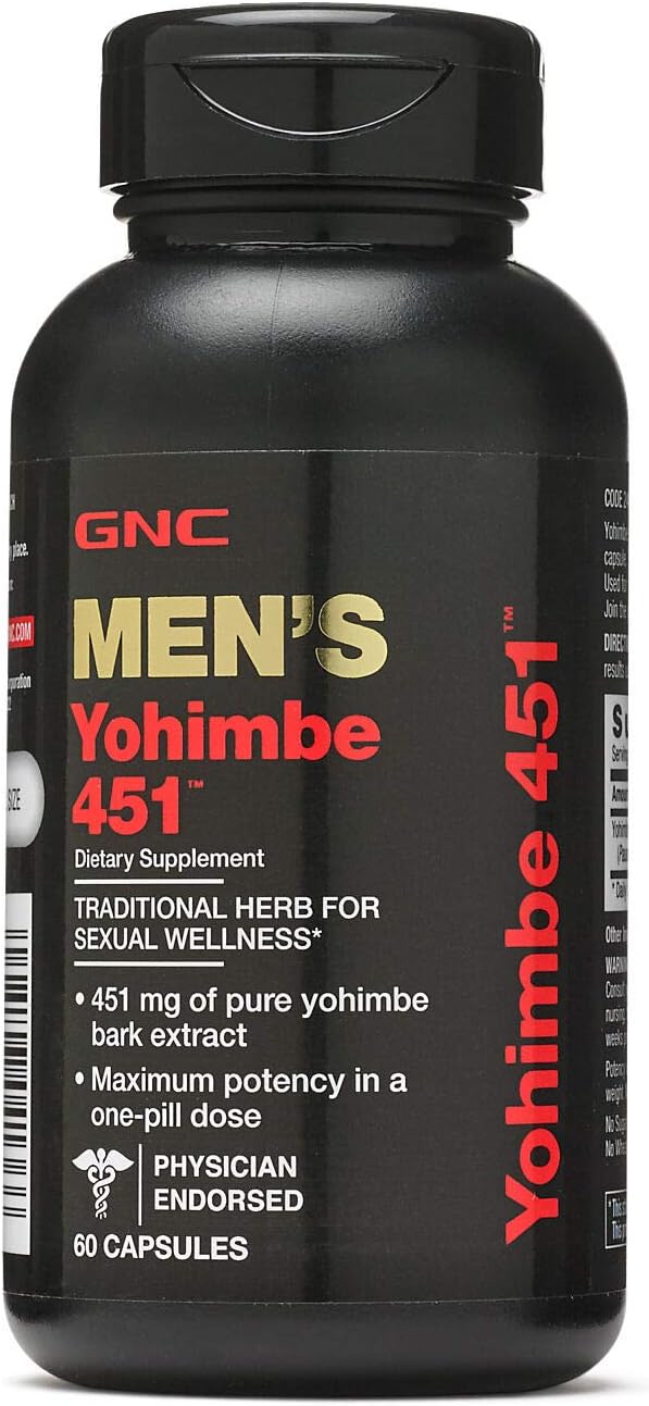 GNC Men's Yohimbe 451 Supplement - 60 Capsules for Male Health and Performance