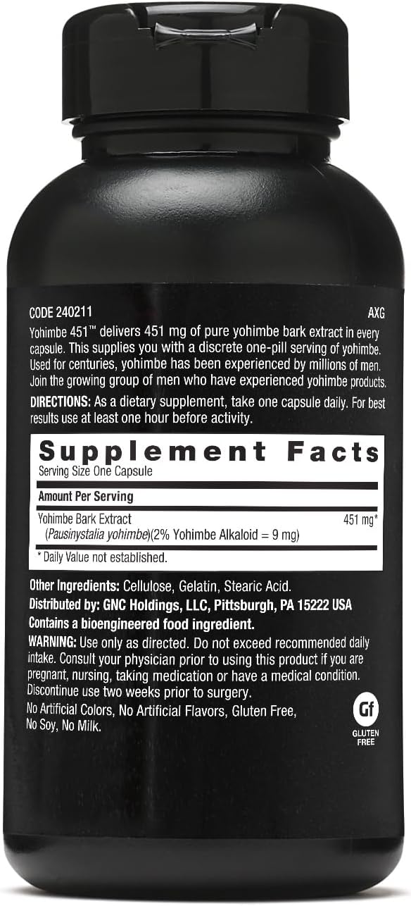 GNC Men's Yohimbe 451 Supplement - 60 Capsules for Male Health and Performance