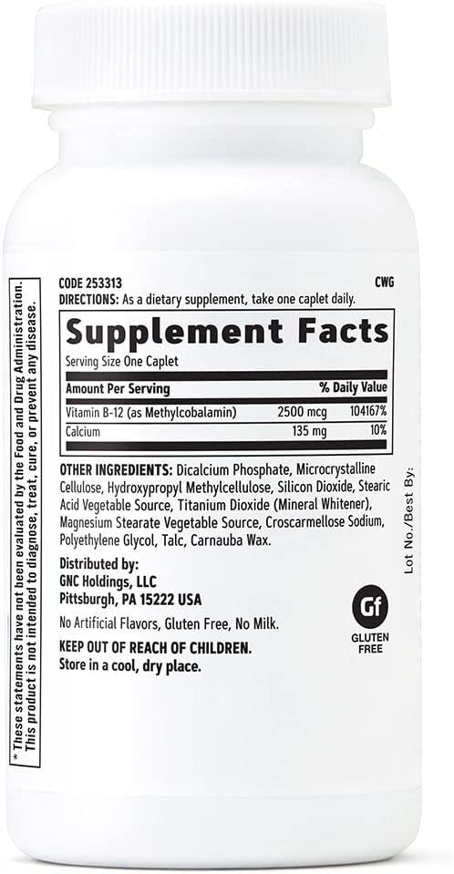 GNC Methylcobalamin B12 2500 mcg Caplets - 100 Count (100 Servings)