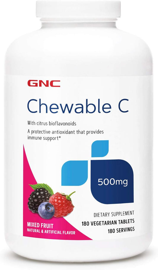 GNC Mixed Fruit Chewable Vitamin C 500mg Tablets - 180 Count for Immune Support