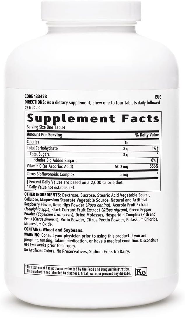 GNC Mixed Fruit Chewable Vitamin C 500mg Tablets - 180 Count for Immune Support