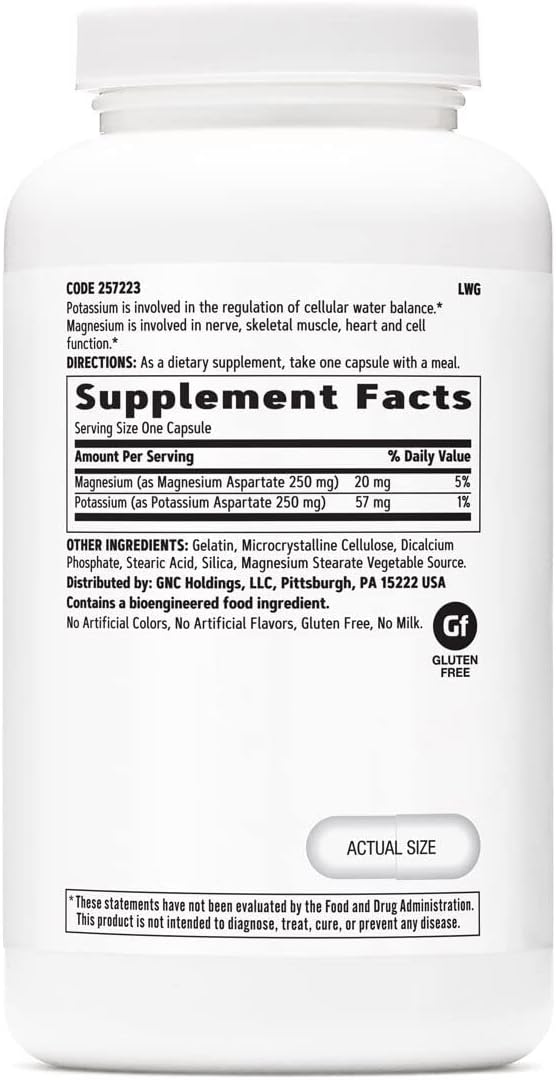 GNC Potassium and Magnesium Aspartate Supplement - 250mg, 240 Servings for Water Balance