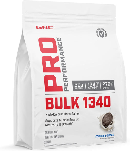 GNC Pro Performance Bulk 1340 Mass Gainer Protein Powder - Cookies and Cream Flavor | 50g Protein, 1340 Calories, Gluten-Free | Banned Substance Tested for Muscle Energy and Growth