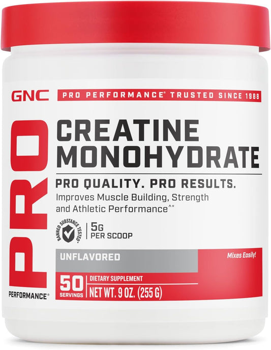 GNC Pro Performance Creatine Monohydrate Powder for Muscle Building and Strength | Science-Backed Formula | Banned Substance Free | 50 Servings