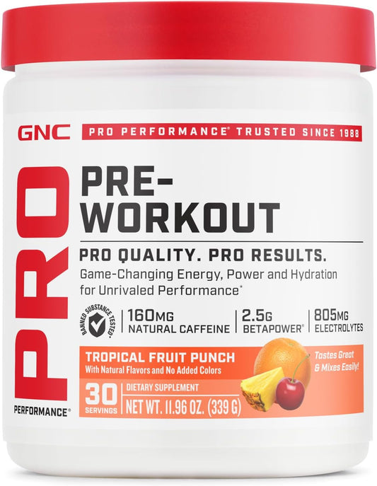 GNC Pro Performance Pre-Workout Tropical Fruit Punch 30 Servings - Energy Boost for Workouts