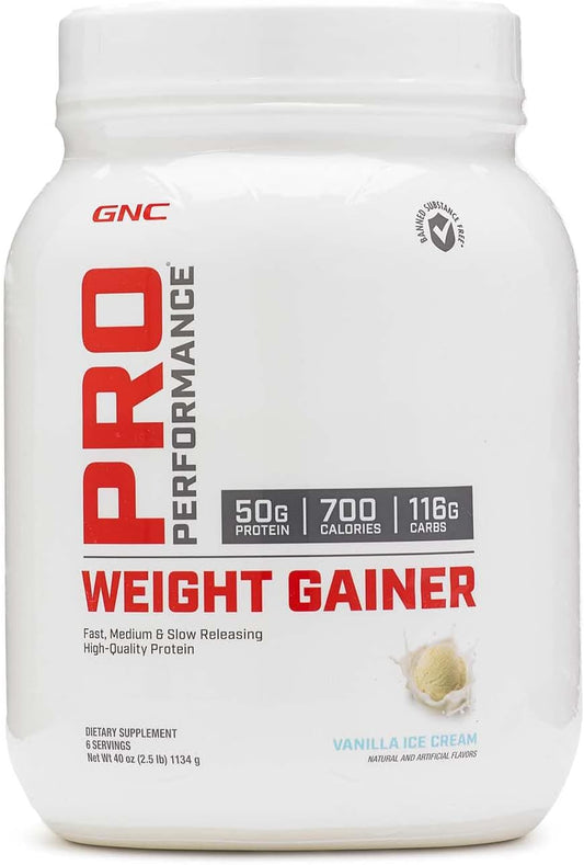 GNC Pro Performance Weight Gainer Protein Powder - Vanilla Ice Cream Flavor - 6 Servings - Build Muscle Mass - Banned Substance Tested