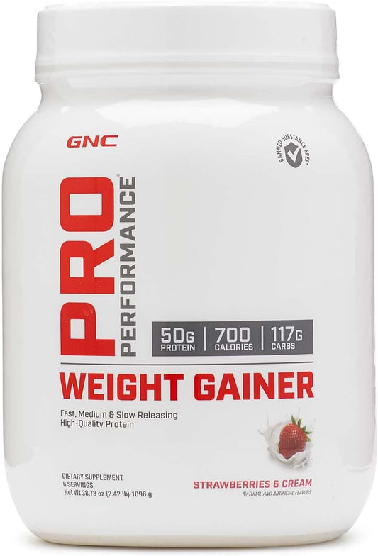 GNC Pro Performance Weight Gainer Protein Powder - Strawberries & Cream Flavor - 6 Servings - Boost Muscle Growth - Banned Substance Tested