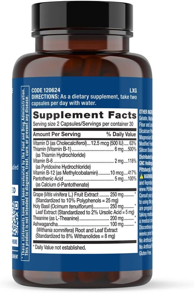 GNC Stress Relief Capsules - 60 Count, 30 Servings | Preventive Nutrition Formula