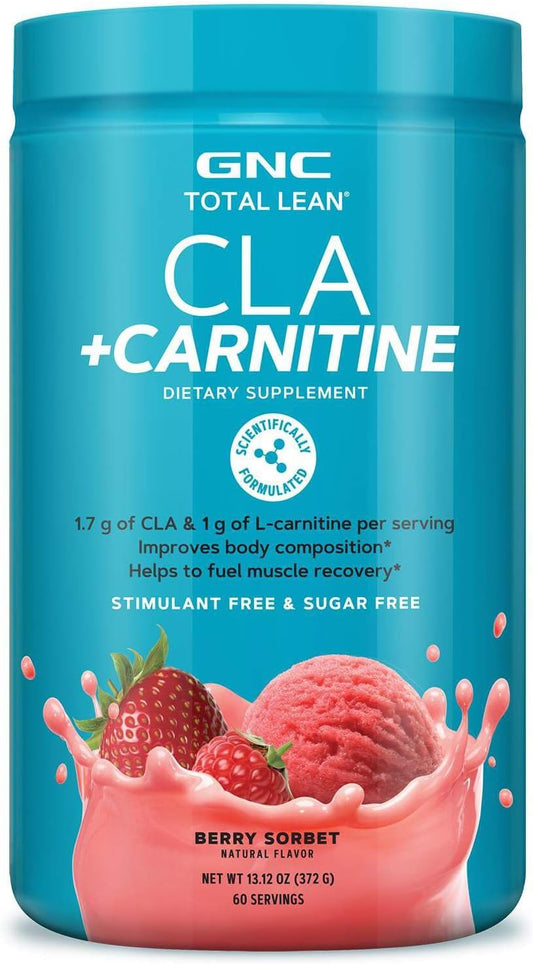 GNC Total Lean CLA + Carnitine Berry Sorbet Supplement - Enhances Body Composition, Muscle Recovery - 60 Servings