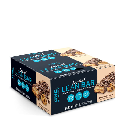 GNC Total Lean Layered Lean Bar - Cookie Dough Flavor, Pack of 9 Bars