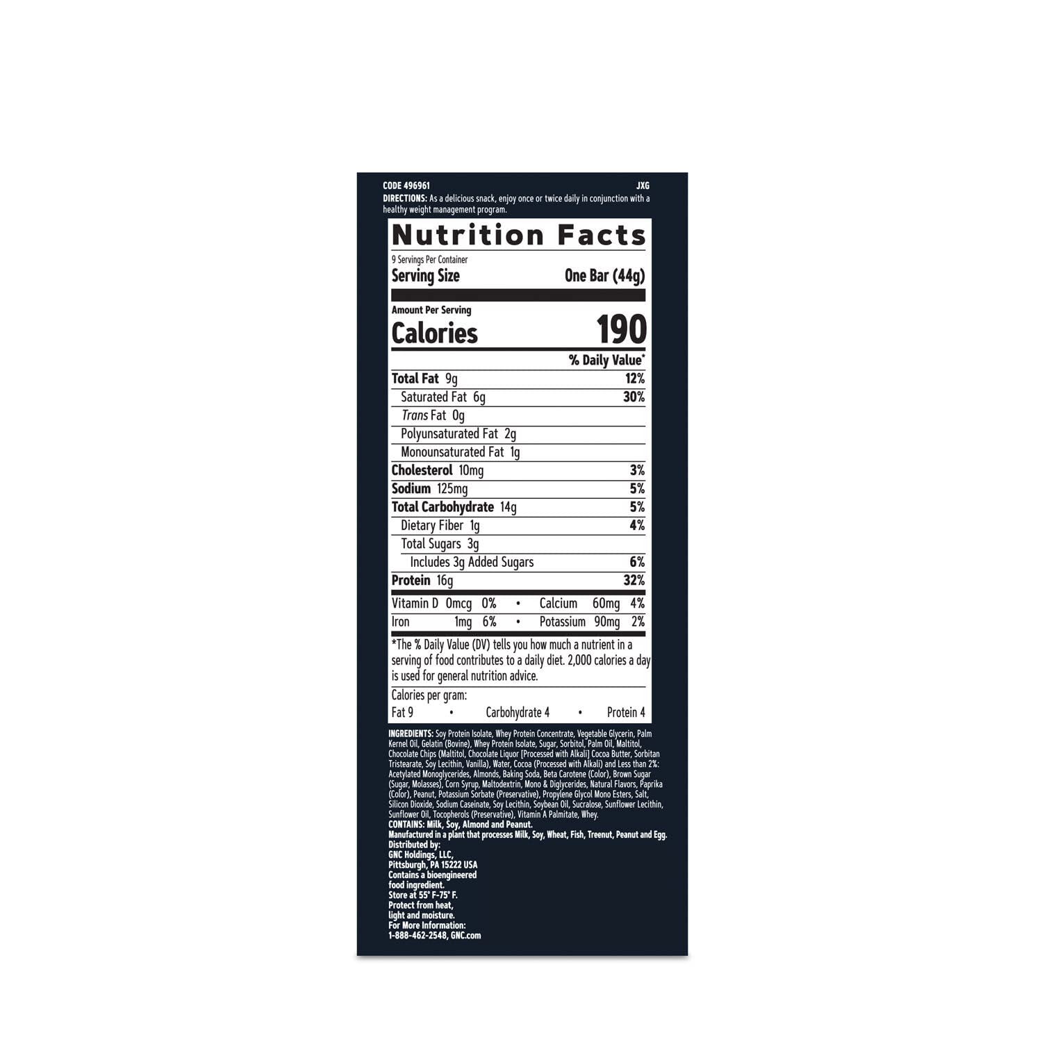 GNC Total Lean Layered Lean Bar - Cookie Dough Flavor, Pack of 9 Bars
