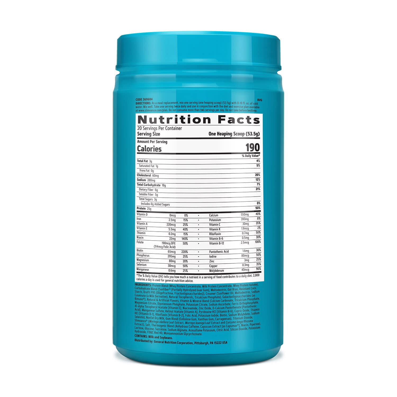 GNC Total Lean Lean Shake + Slimvance Strawberry Banana Weight Loss Protein Powder - 20 Servings with 200mg Caffeine