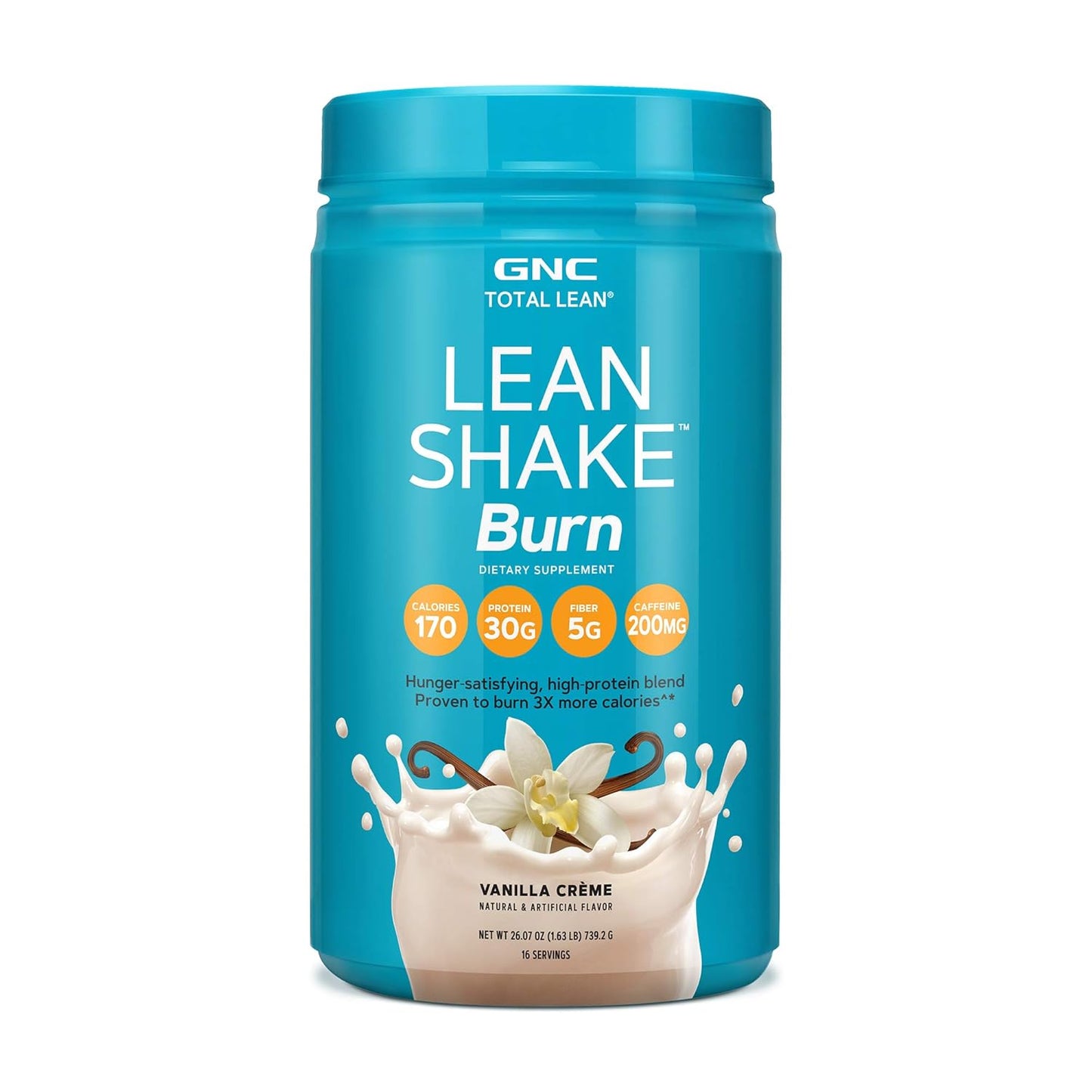 GNC Total Lean Shake Burn Protein Powder - Vanilla Flavor - Hunger-Satisfying, Burns 3X More Calories - 16 Servings