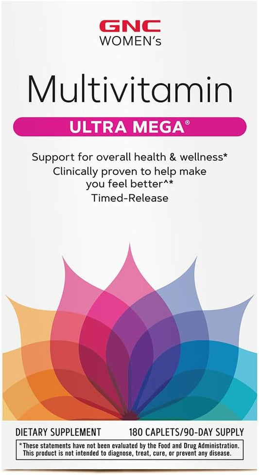 GNC Ultra Mega Women's Multivitamin | 180 Caplets | Immune, Brain, Hair, Skin & Nails Support