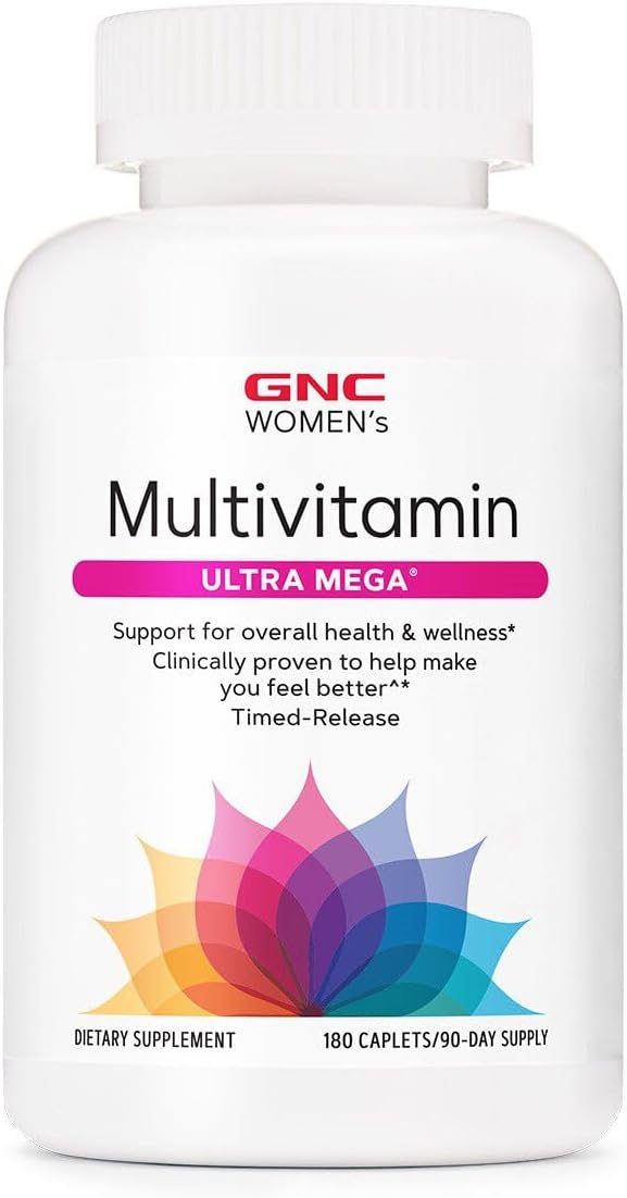 GNC Ultra Mega Women's Multivitamin | 180 Caplets | Immune, Brain, Hair, Skin & Nails Support