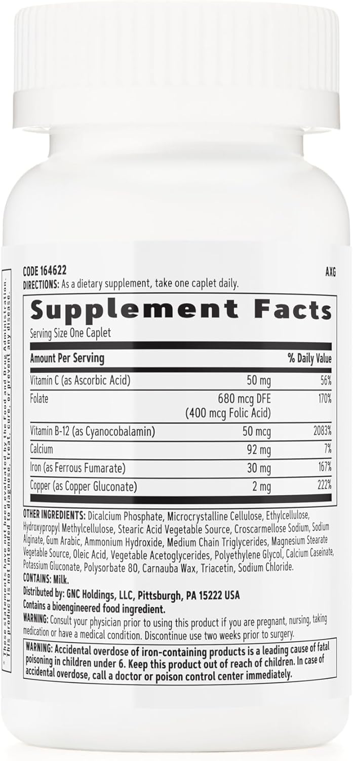 GNC Women's Iron Multivitamin Caplets, 60 Count, Boosts Iron Absorption
