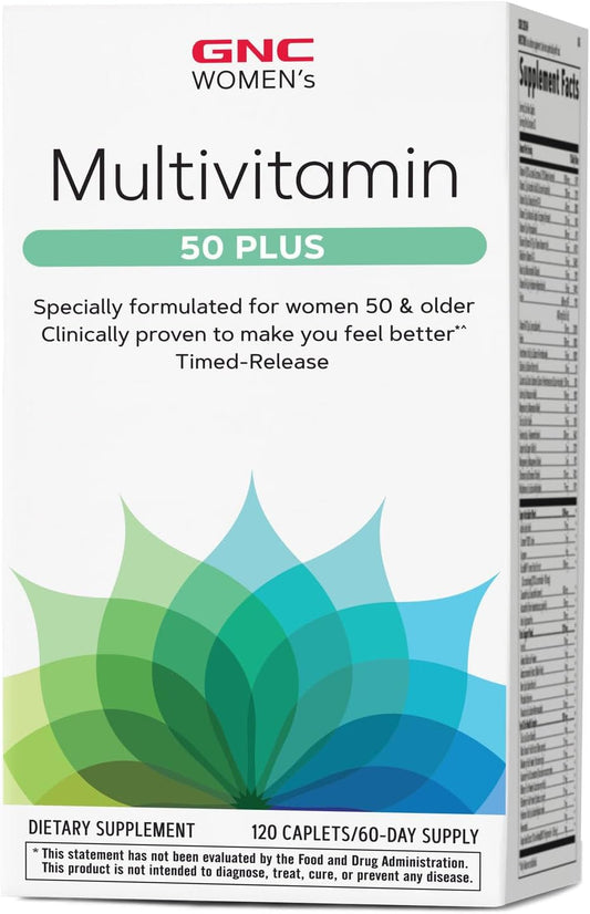 GNC Women's Multivitamin 50 Plus | Promotes Bone, Eye, Memory, Brain, and Skin Health | Boosts Energy with Vitamin D, Calcium, and B12 | 120 Caplets