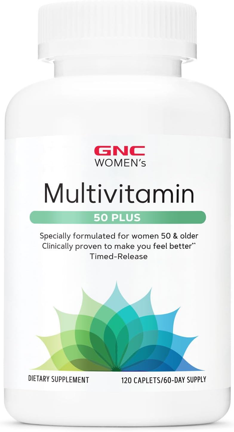 GNC Women's Multivitamin 50 Plus | Promotes Bone, Eye, Memory, Brain, and Skin Health | Boosts Energy with Vitamin D, Calcium, and B12 | 120 Caplets