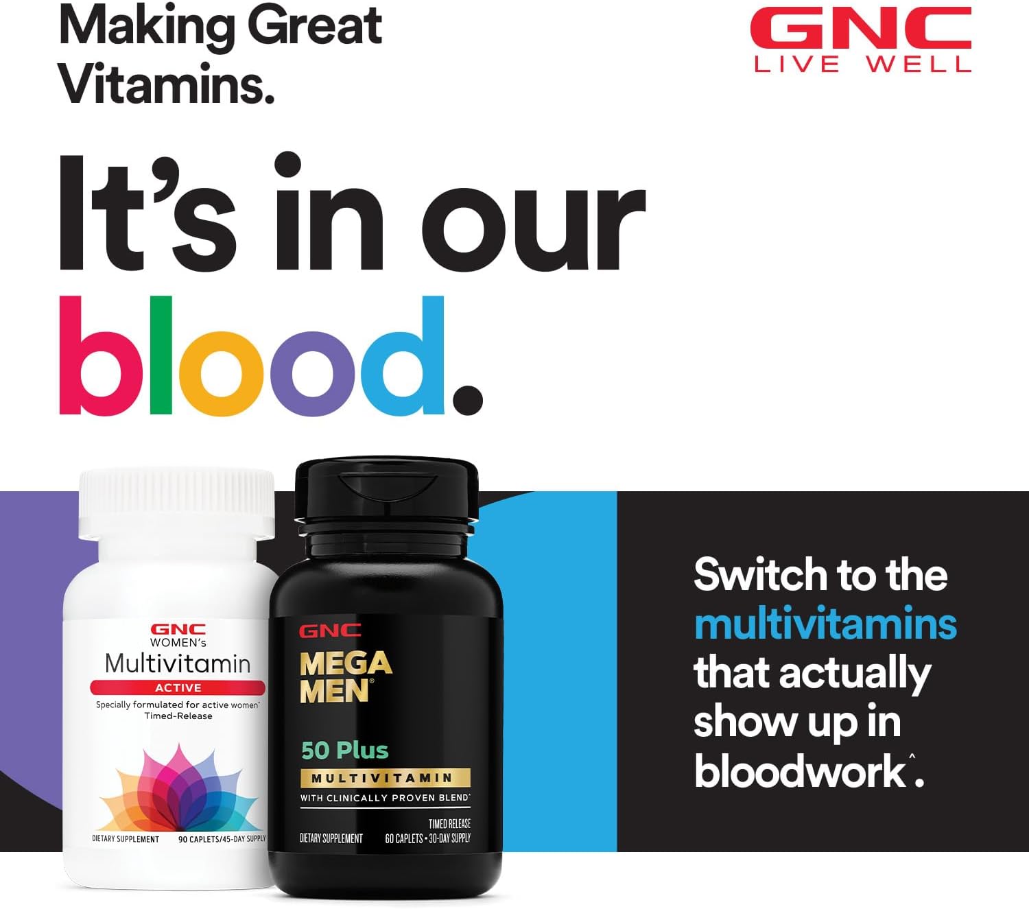 GNC Women's Multivitamin for Active Lifestyle, Bone & Joint Health | 30+ Nutrients, Iron-Free | 180 Caplets
