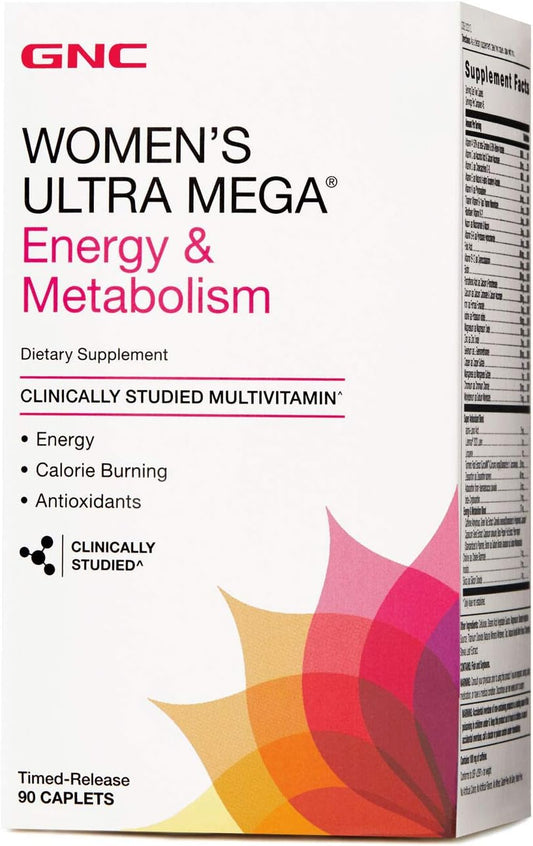 GNC Women's Ultra Mega Energy and Metabolism Multivitamin - 90 Count for Energy Boost and Calorie Burn