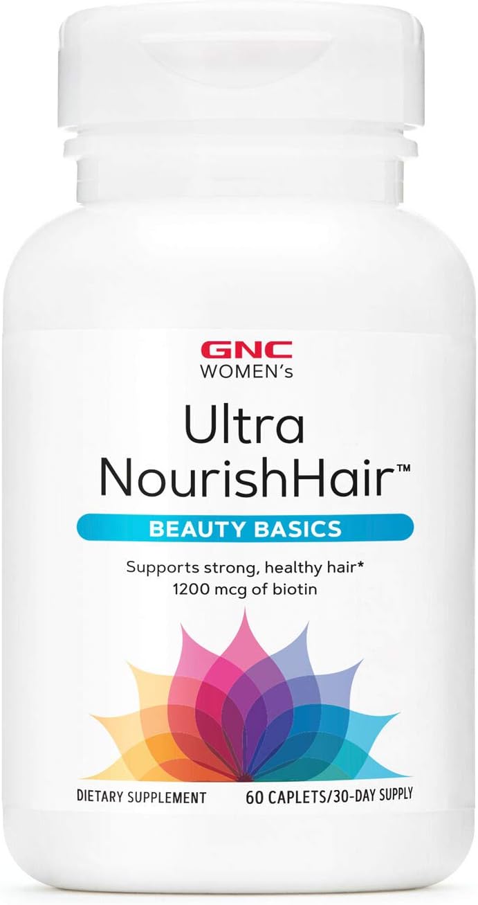 GNC Women's Ultra NourishHair Vitamins 60 Caplets - Promotes Healthy Hair, Skin, and Nails with Biotin, Vitamins C, E, and Zinc
