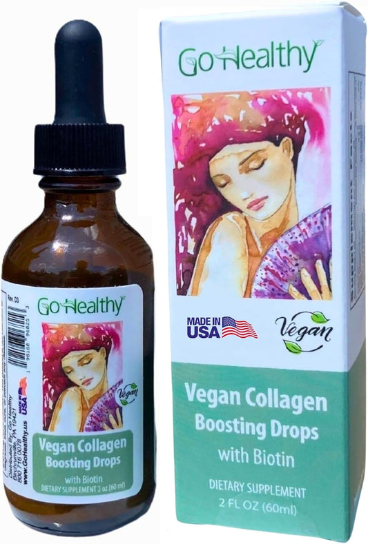 Go Healthy Natural Vegan Collagen & Biotin Liquid Drops - Hair, Nail, & Skin Support - Metabolism Boost - Non-GMO, Sugar Free - 60-Day Supply for Women & Men