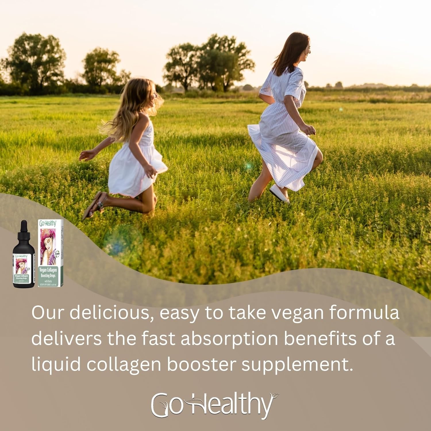 Go Healthy Natural Vegan Collagen & Biotin Liquid Drops - Hair, Nail, & Skin Support - Metabolism Boost - Non-GMO, Sugar Free - 60-Day Supply for Women & Men
