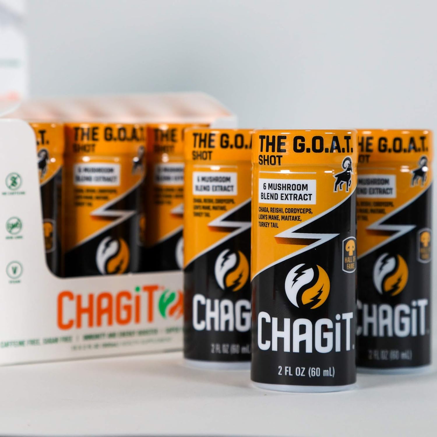 G.O.A.T. Shot: Powerful Tonic with Chaga, Lion's Mane, Reishi, Cordyceps, Turkey Tail, Maitake - Pure Liquid Extract
