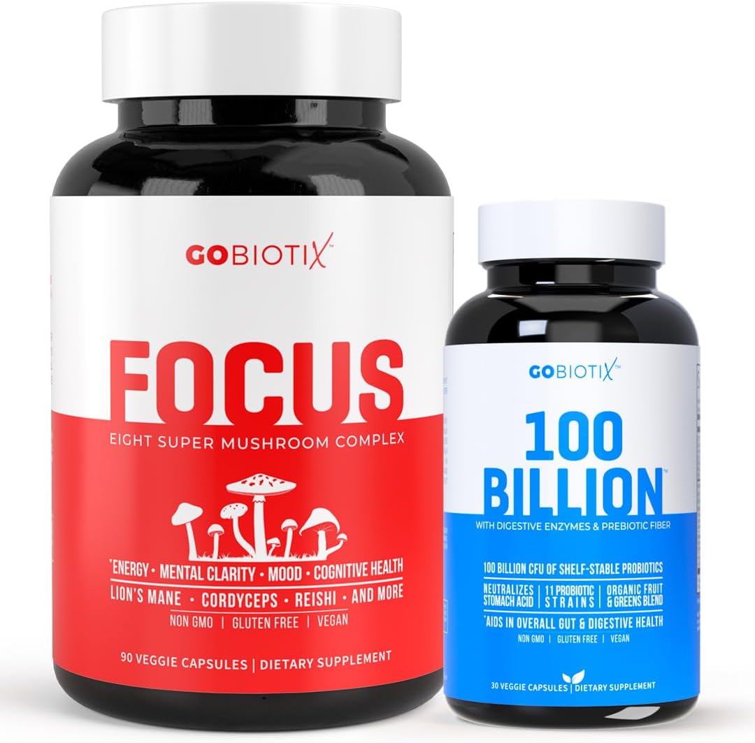 GOBIOTIX Wellness Bundle: Focus Mushroom & 100 Billion Probiotic Supplement Pack