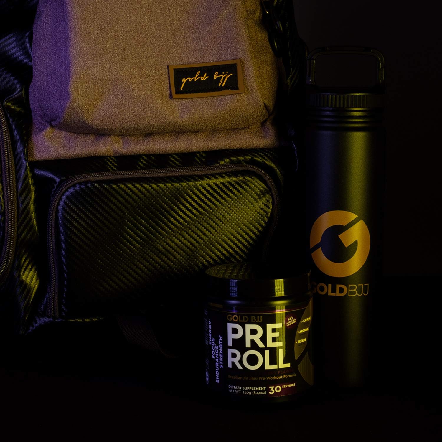 Gold BJJ PreRoll: Jiu Jitsu Pre-Workout Supplement for Energy, Focus, and Endurance - Natural Acai Berry Flavor, 30 Servings