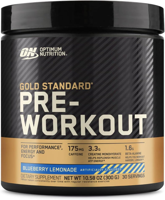 Gold Standard Pre-Workout with Vitamin D, Creatine, Beta-Alanine, and Caffeine for Energy - Blueberry Lemonade, 30 Servings