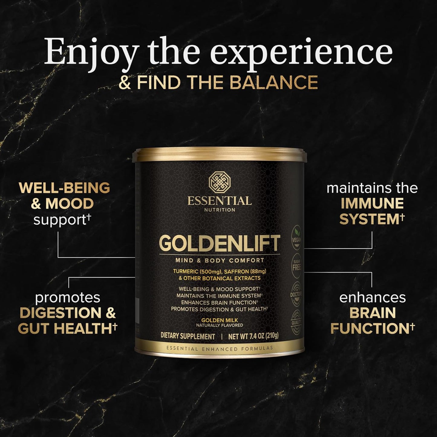 Golden Lift Turmeric Supplement Powder - Vegan Golden Milk with Saffron, Cinnamon, Cayenne & Black Pepper Extracts - 7.4oz - 30 Servings
